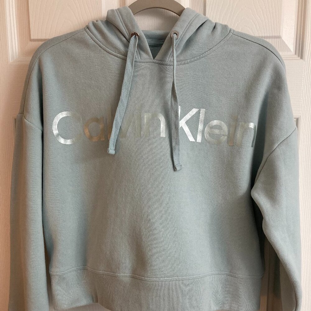Calvin Klein, Pale Blue, Cropped Hooded Sweatshirt